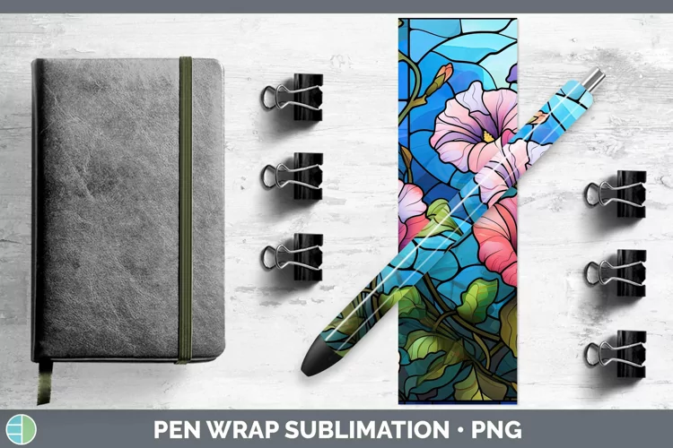 Stained Glass Flowers Morning Glory Pen Wrap Sublimation Epo