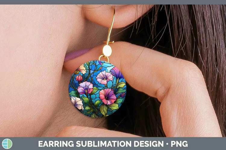Stained Glass Flowers Morning Glory Round Earrings Sublimati