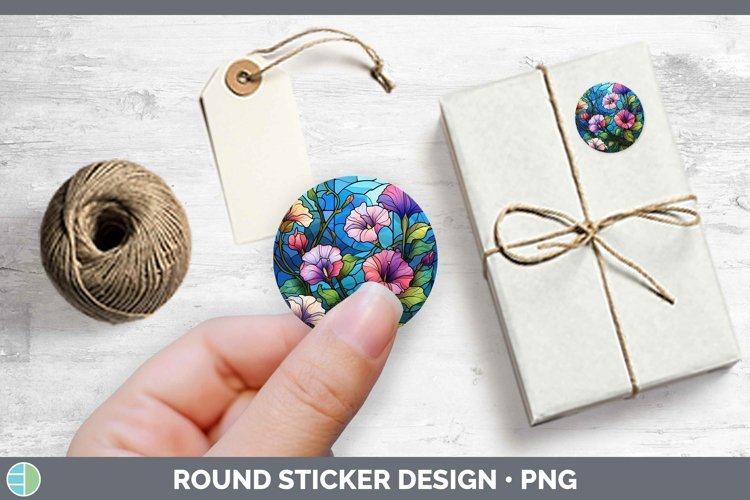 Stained Glass Flowers Morning Glory Stickers | Round Labels example image 1