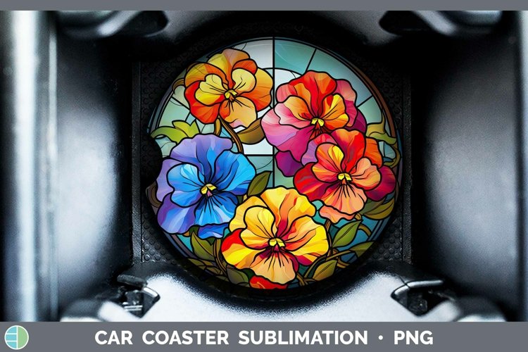 Stained Glass Flowers Pansy Car Coaster Sublimation Coaster example image 1