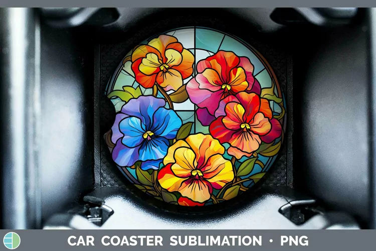 Stained Glass Flowers Pansy Car Coaster Sublimation Coaster