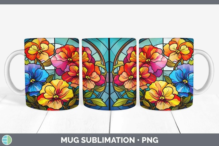 Stained Glass Flowers Pansy Mug Wrap Sublimation Coffee Cup