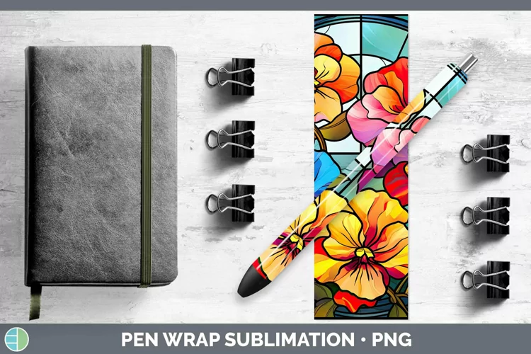 Stained Glass Flowers Pansy Pen Wrap Sublimation Epoxy Pen D