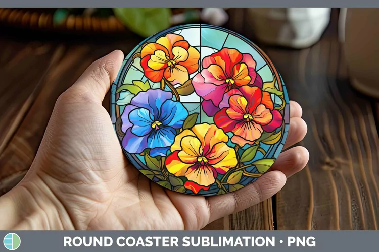 Stained Glass Flowers Pansy Round Coaster Sublimation Coaste
