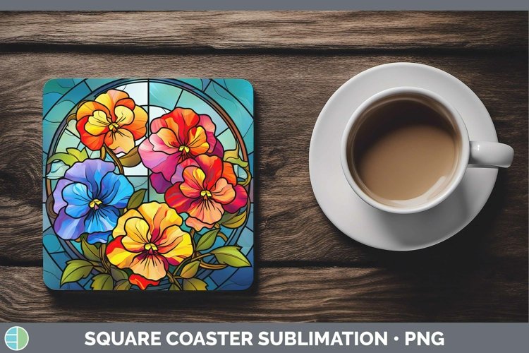 Stained Glass Flowers Pansy Square Coaster Sublimation Coast example image 1