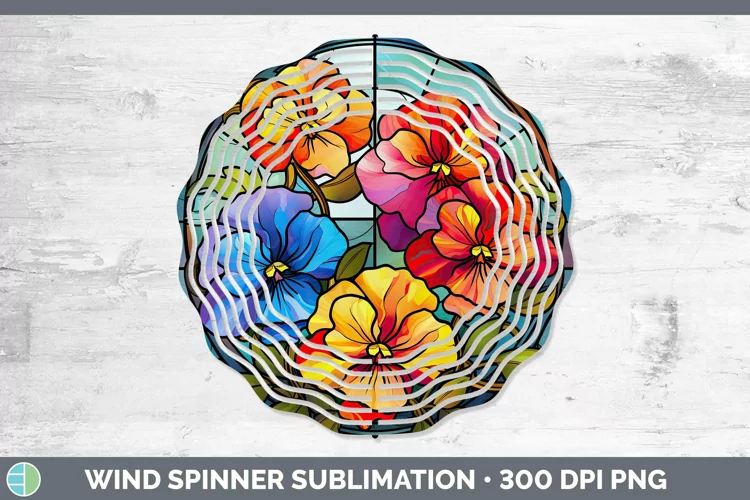 Stained Glass Flowers Pansy Wind Spinner Sublimation Spinner