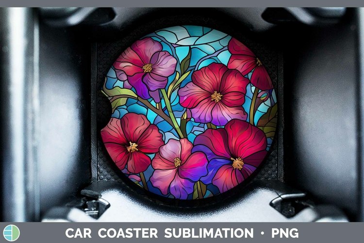 GorgeousStained Glass Flowers Car Coaster design.