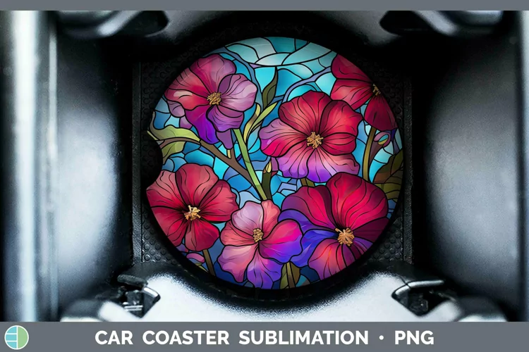 Stained Glass Flowers Petunia Car Coaster Sublimation Coaste