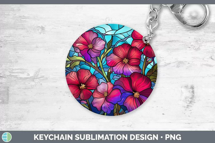 Stained Glass Flowers Petunia Keychain Sublimation Keyring D