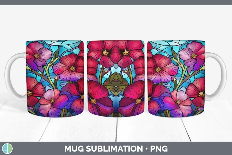 Stained Glass Flowers Petunia Mug Wrap Sublimation Coffee Cu