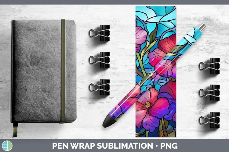 Stained Glass Flowers Petunia Pen Wrap Sublimation Epoxy Pen example image 1