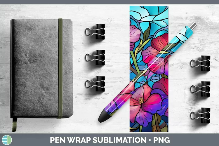 Stained Glass Flowers Petunia Pen Wrap Sublimation Epoxy Pen