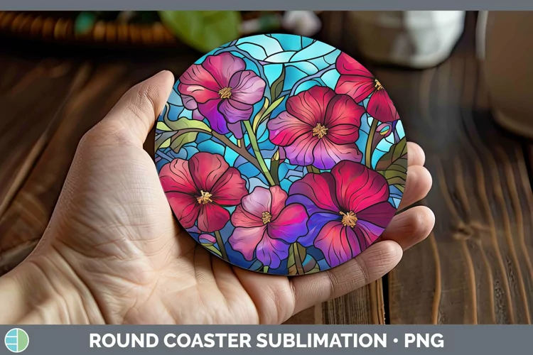 Stained Glass Flowers Petunia Round Coaster Sublimation Coas