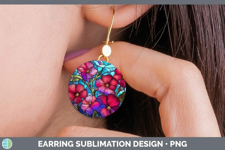Stained Glass Flowers Petunia Round Earrings Sublimation Ear example image 1