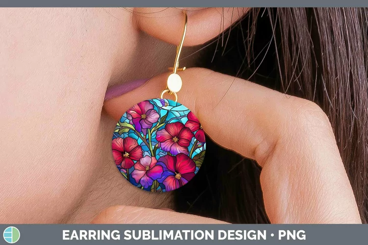 Stained Glass Flowers Petunia Round Earrings Sublimation Ear