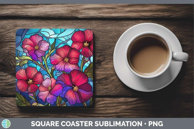 GorgeousStained Glass Flowers Square Coaster design.