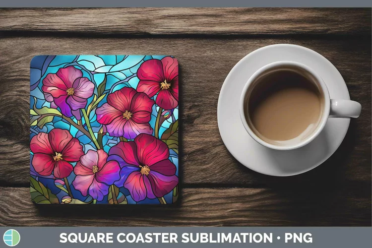 Stained Glass Flowers Petunia Square Coaster Sublimation Coa