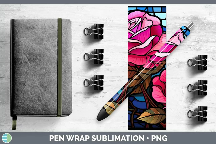 Stained Glass Flowers Rose Pen Wrap Sublimation Epoxy Pen De