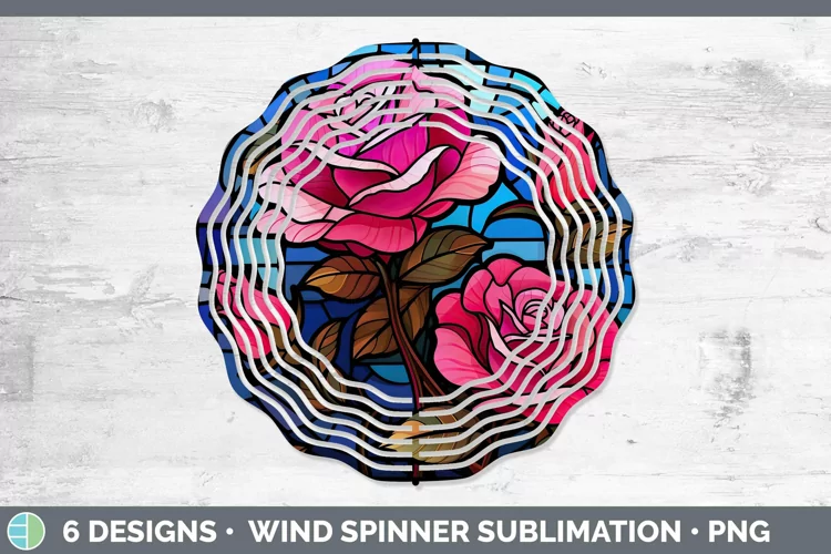Stained Glass Flowers Rose Wind Spinner Sublimation Spinner