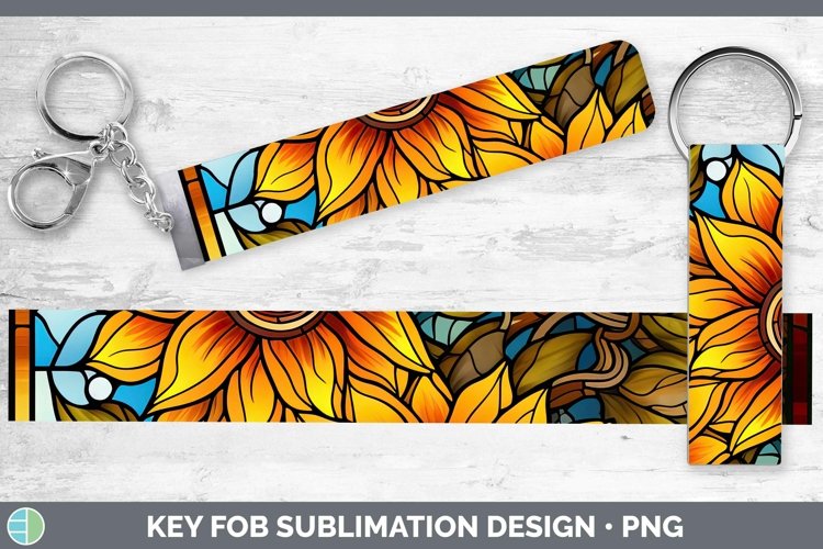 Stained Glass Flowers Sunflower Key Fob Sublimation Wristlet