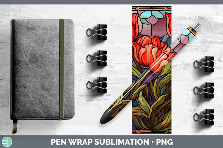 Stained Glass Flowers Tulip Pen Wrap Sublimation Epoxy Pen D