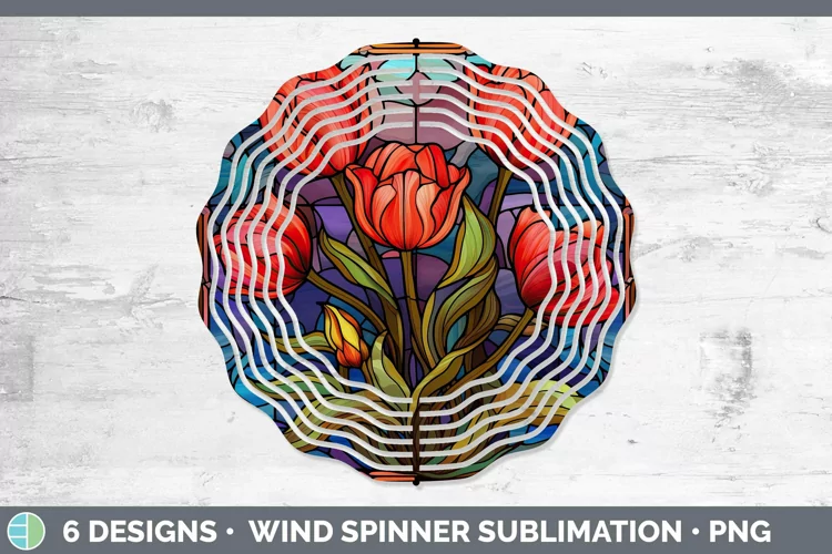 Stained Glass Flowers Tulip Wind Spinner Sublimation Spinner