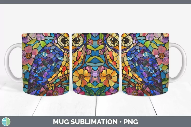 Stained Glass Owl Mug Wrap Sublimation Coffee Cup Designs