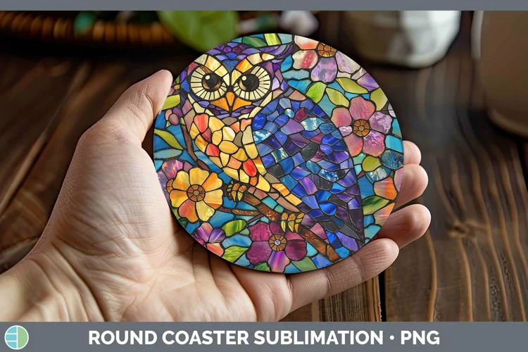 Stained Glass Owl Round Coaster Sublimation Coaster Designs