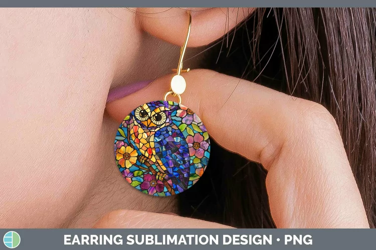 Stained Glass Owl Round Earrings Sublimation Earrings Design