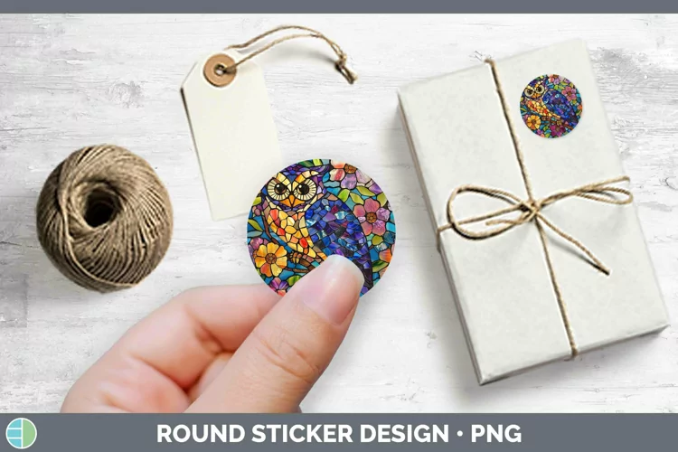 Stained Glass Owl Stickers | Round Labels Designs