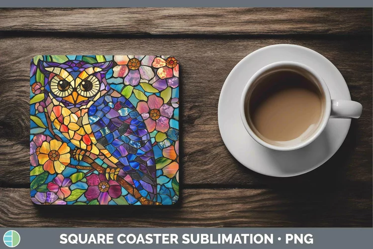 Stained Glass Owl Square Coaster Sublimation Coaster Designs