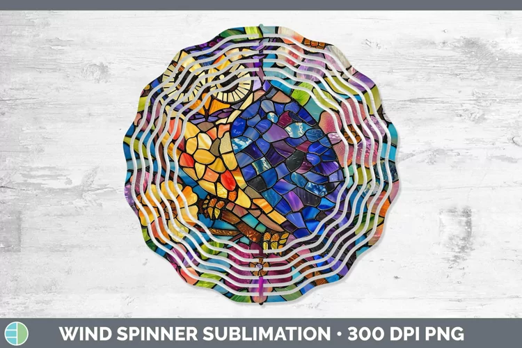 Stained Glass Owl Wind Spinner Sublimation Spinner Designs
