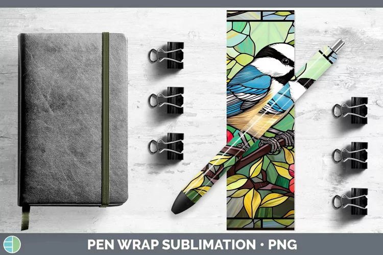 Stained Glass Chickadee Pen Wrap Sublimation Epoxy Pen Desig