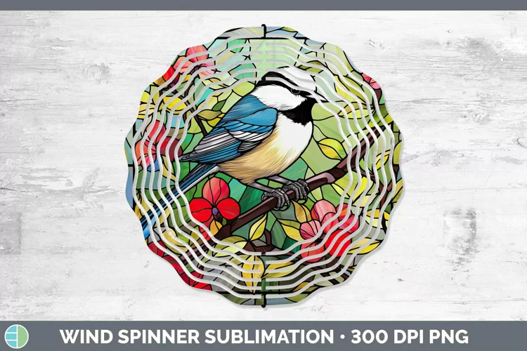 Stained Glass Chickadee Wind Spinner Sublimation Spinner Des