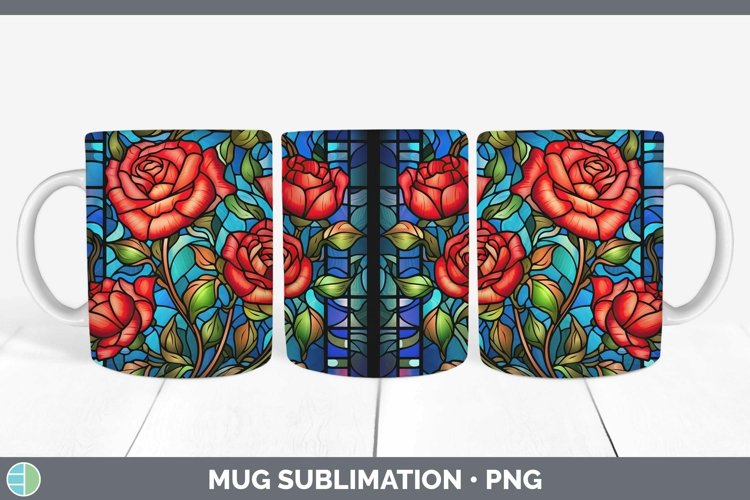 Stained Glass Rose Mug Wrap Sublimation Coffee Cup Designs