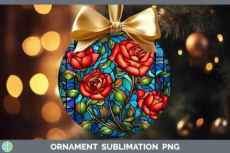 Stained Glass Rose Ornament Sublimation Bauble Designs