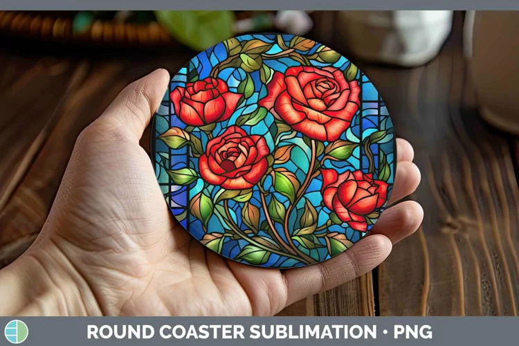 Stained Glass Rose Round Coaster Sublimation Coaster Designs