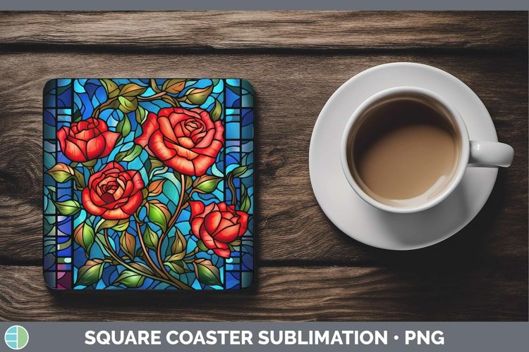 Stained Glass Rose Square Coaster Sublimation Coaster Design example image 1