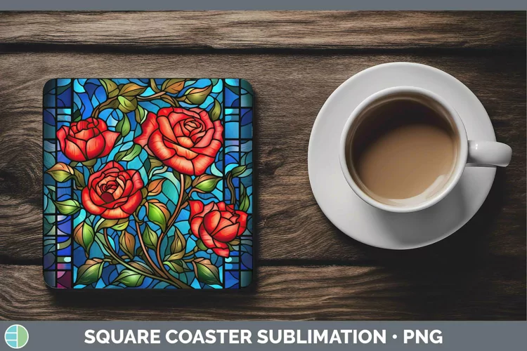 Stained Glass Rose Square Coaster Sublimation Coaster Design