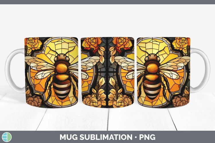 Stained Glass Bee Mug Wrap Sublimation Coffee Cup Designs example image 1