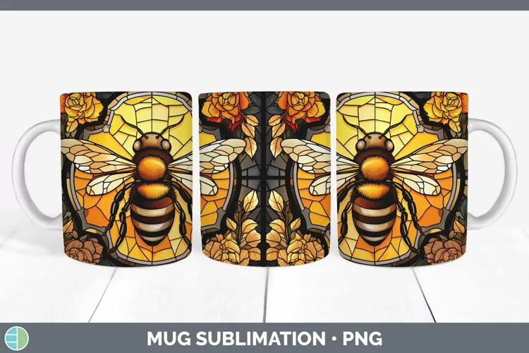 Stained Glass Bee Mug Wrap Sublimation Coffee Cup Designs