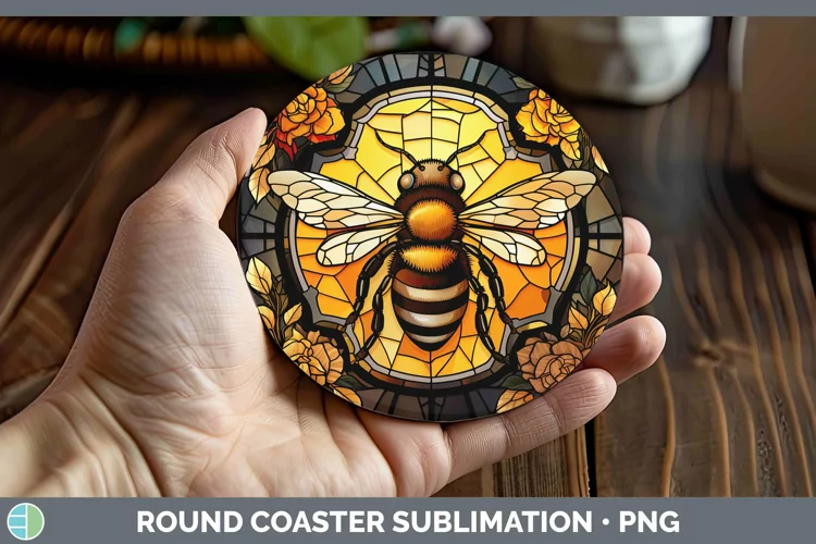Stained Glass Bee Round Coaster Sublimation Coaster Designs
