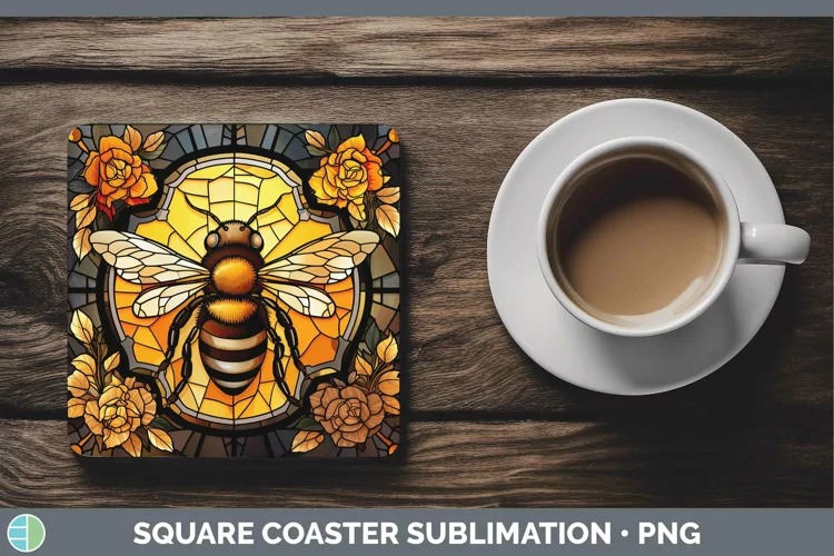 Stained Glass Bee Square Coaster Sublimation Coaster Designs