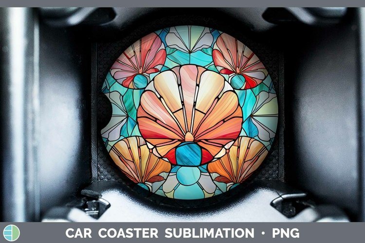 Stained Glass Seashell Car Coaster Sublimation Coaster Desig example image 1
