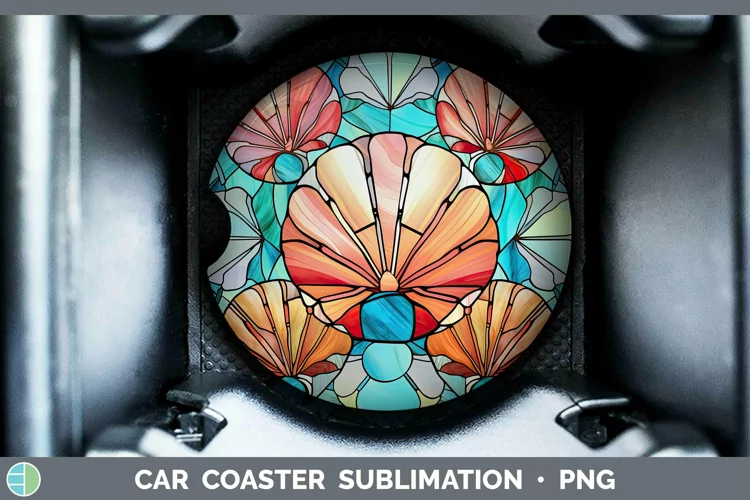 Stained Glass Seashell Car Coaster Sublimation Coaster Desig