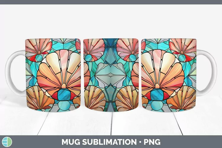 Stained Glass Seashell Mug Wrap Sublimation Coffee Cup Desig