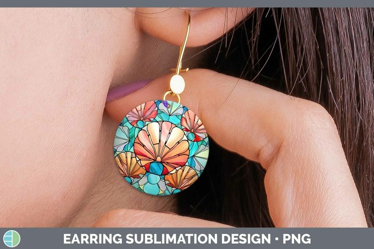 Stained Glass Seashell Round Earrings Sublimation Earrings D example image 1