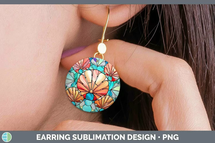 Stained Glass Seashell Round Earrings Sublimation Earrings D