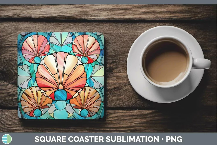 Stained Glass Seashell Square Coaster Sublimation Coaster De