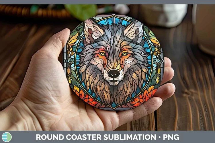 Stained Glass Wolf Round Coaster Sublimation Coaster Designs